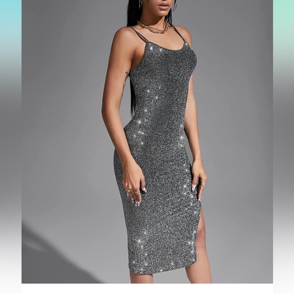 BOGO FREE WOMENS SPARKLING SILVER SLIP DRESS - Picture 5 of 7